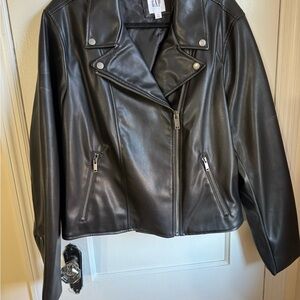 GAP Women's Black Faux Leather Moto Jacket